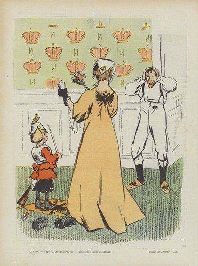Sátira sobre la derrota de Rusia en la Guerra Ruso-Japonesa. Ilustración para Le Rire de Rene George Hermann Paul
