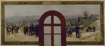 Boceto para la Prefectura del Ayuntamiento de París: La salida del globo "Armand Barbès", instrucción de la Guardia Nacional de Rene Joseph Gilbert