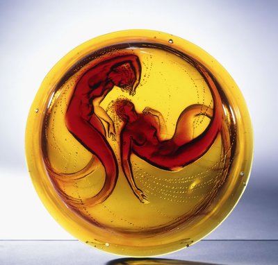 Deux Sirenes; un candelabro de vidrio moldeado extremadamente raro de Rene Jules Lalique