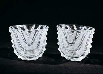 Jarrones de vidrio, ca 1930, por René Lalique, producidos por René Lalique et Cie Alsace Glassworks. Francia, siglo XX de Rene Jules Lalique