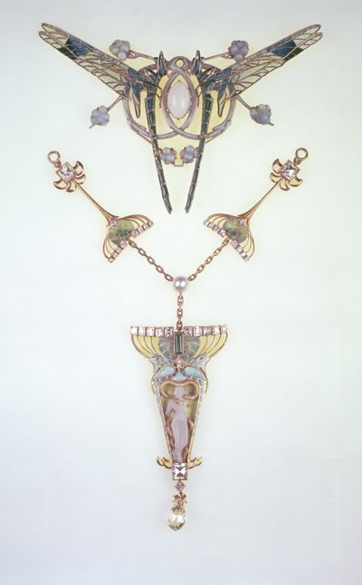 Adorno para el cabello de Lalique y colgante de Philippe Wolfers de Rene Jules Lalique