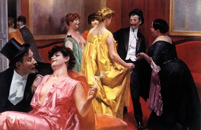 La presentación. Casa parisina a principios del siglo XX. Ilustración de Rene Lelong (1871-1933) de Rene Lelong