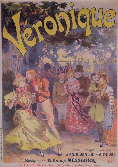 Póster publicitario de Veronique, una ópera cómica con letras de A. Vanloo y G. Duval y música de Andre Messager, 1898 de Rene Pean