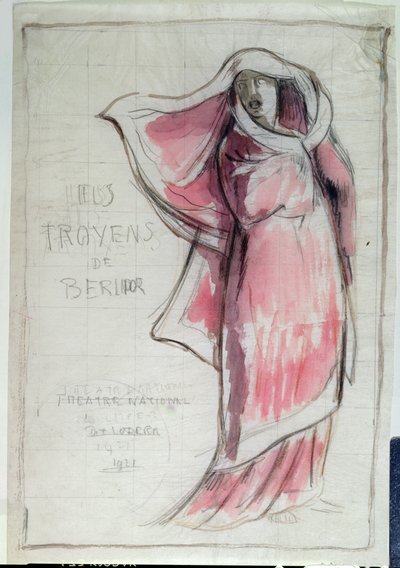 Diseño para un póster publicitario de Les Troyens (Los Troyanos) compuesto por Hector Berlioz (1803-69) para una presentación en la Ópera de París en 1921 de Rene Piot