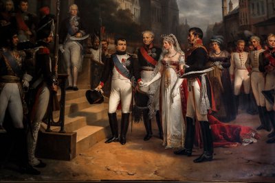 Napoleón recibe a la reina de Prusia en Tilsitt de Rene Theodore Berthon