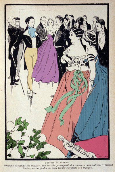 Representación de Beau Brummell (George Bryan Brummell) (1778-1840) durante una recepción mundana, dio origen a la expresión “dandy” y jugó un papel importante en la moda masculina. Ilustración de Rene Vincent (1879-1936). de Rene Vincent