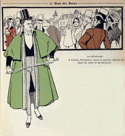 Representación de George Bryan Brummel, conocido como Beau Brummel (1778 - 1840), Rey de los Dandys: este último está en exilio en Calais. Ilustración de Rene Vincent (1879-1936). Siglo XIX de Rene Vincent