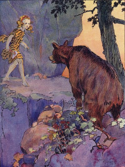 Una niña de la Edad de Piedra (litografía en color) de Rene Vincent