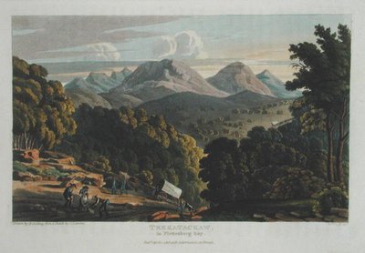 Trekatackaw en Plettenberg Bay, dibujado a partir del boceto original de R. Cocking, publicado en 1818 de Rev. Christian Ignatius (after) Latrobe