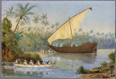 El HMS "London" persigue un dhow de esclavos cerca de Zanzíbar de Rev. Robert Ross Lewin