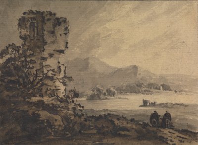 Paisaje clásico con dos figuras a caballo a la derecha de Rev. William Gilpin