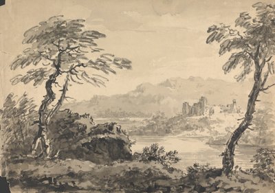Paisaje con dos árboles y un castillo de Rev. William Gilpin
