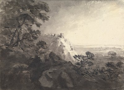 Paisaje con un castillo sobre una colina en el centro de Rev. William Gilpin