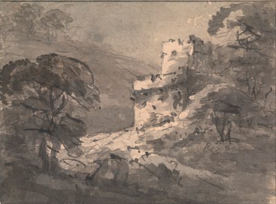 Paisaje con un castillo en ruinas a la derecha de Rev. William Gilpin