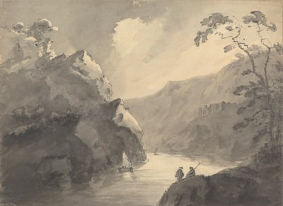 Paisaje montañoso con río serpenteante y castillo de Rev. William Gilpin