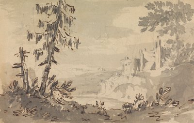 Pinos y castillo en un paisaje de Rev. William Gilpin