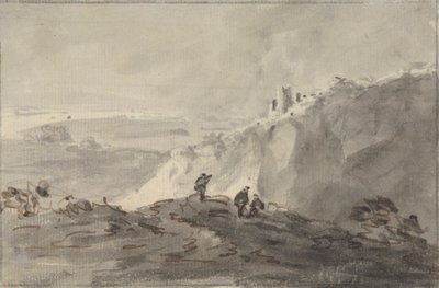 Tres figuras en un paisaje montañoso con ruinas, más allá de Rev. William Gilpin