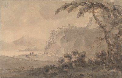 Dos figuras en un camino junto a un lago de Rev. William Gilpin