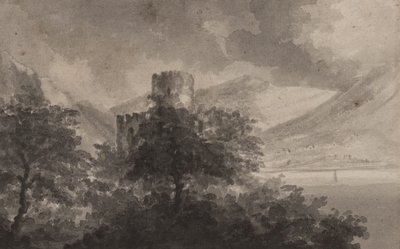 Castillo en un lago boscoso: capricho, 1804 de Rev. William Gilpin