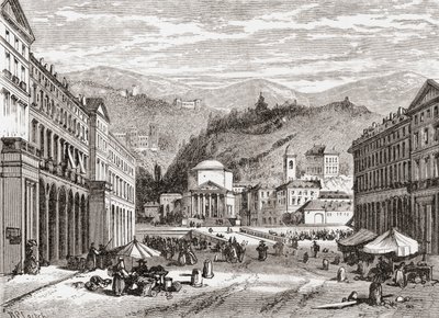 Una calle de Turín, Italia, a finales del siglo XIX. De Italian Pictures by Rev. Samuel Manning, publicado hacia 1890. de Reverend Samuel Manning