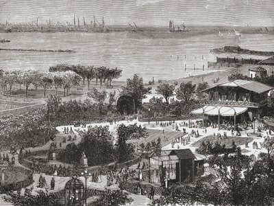 Jardines públicos y rada de Livorno, alias Leghorn,Toscana, Italia a finales del siglo XIX. De Italian Pictures by Rev. Samuel Manning, publicado hacia 1890. de Reverend Samuel Manning