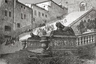 Escalera de acceso a la Basílica de Santa María del Altar del Cielo, Roma, Italia, finales del siglo XIX. De Italian Pictures by Rev. Samuel Manning, publicado hacia 1890. de Reverend Samuel Manning