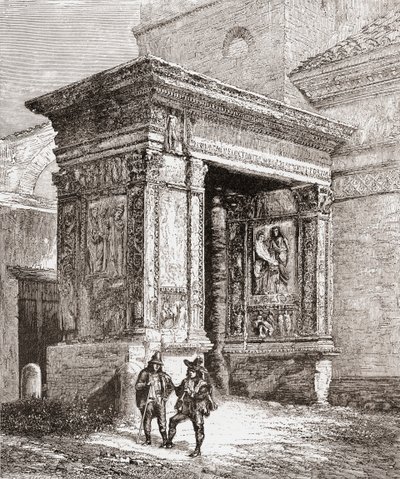 El Arcus Argentariorum, en el muro occidental de la iglesia de San Giorgio al Velabro, Roma, Italia, a finales del siglo XIX. De Italian Pictures by Rev. Samuel Manning, publicado hacia 1890. de Reverend Samuel Manning