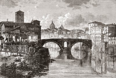 El Pons Fabricius, o Ponte dei Quattro Capi, y la Isla Tiberina, Roma, Italia a finales del siglo XIX. De Italian Pictures by Rev. Samuel Manning, publicado hacia 1890. de Reverend Samuel Manning