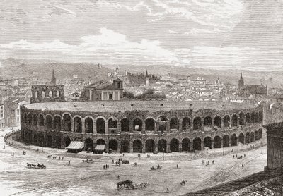La Arena de Verona, Piazza Bra, Verona, Italia a finales del siglo XIX. De Italian Pictures by Rev. Samuel Manning, publicado hacia 1890. de Reverend Samuel Manning