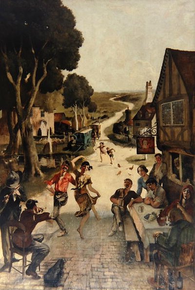 Escena rústica: aldeanos bailando de Rex Whistler