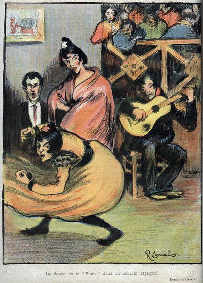 El baile de la gallina en un cabaret español - dibujo de R. Canals en Le Rire de 1898 de Ricardo Canals y Llambi