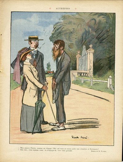Ilustración de Ricardo Flores (1878-1918) en Le Lire, 01/06/12 - Antiguamente - Campo, Arquitectura Urbana, Miseria, Vida de los ricos, Árbol - Mujeres de Ricardo Flores