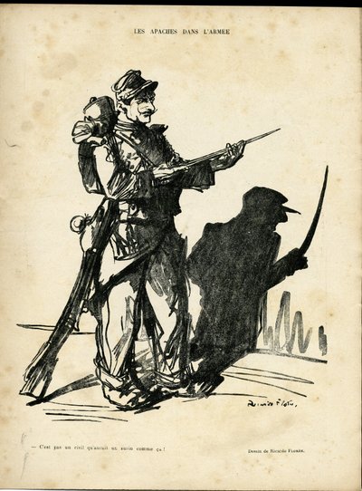 Ilustración de Ricardo Flores (1878-1918) en Le Lire, 22/01/10 - Apaches en el ejército - Apaches proxenetas - Sombra/luz de Ricardo Flores