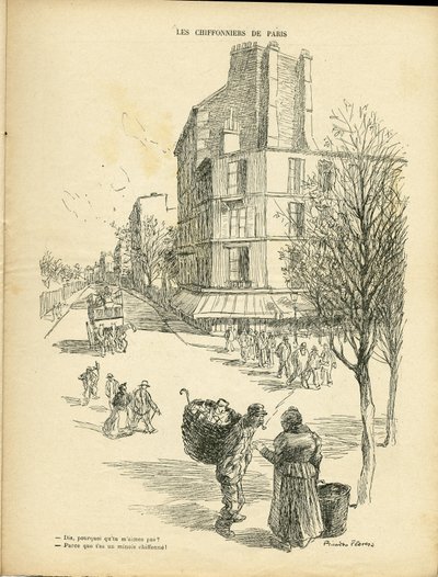 Ilustración de Ricardo Flores (1878-1918) en Le Rire, 05/12/08 - Los traperos de París - Oficios, Arquitectura Urbanismo, Árbol - Traperos de Ricardo Flores