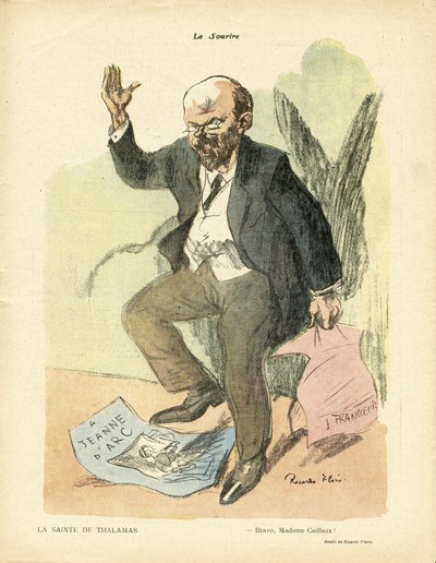 Ilustración de Ricardo Flores (1878-1918) en Le Smile, no. 17, 23/04/14 - La salud de Thalamas - Religión Fe - Juana de Arco, Asno, Thalamas Amedee Francois (1867-1953) de Ricardo Flores