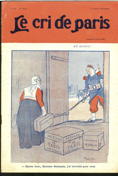 Ilustración de Ricardo Flores (1878-1918) para la Portada de Le Cri de Paris, 09/07/11 - "Entre tan querida señora, he trabajado para usted." - Alemania Prusia, Marruecos, Magreb - Germania de Ricardo Flores