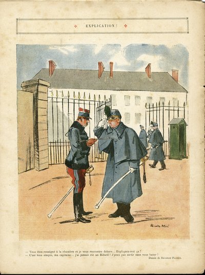 Ilustración de Ricardo Flores (1878-1918) en Le Lire, 23/04/10 - Explicación - Ejército, Barracas de Ricardo Flores