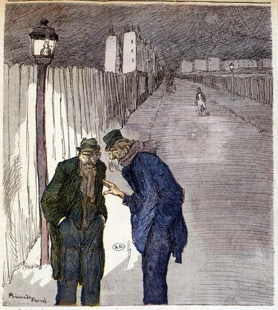 Dos hombres charlando en un callejón siniestro - dibujo de Ricardon Florès de Ricardo Flores