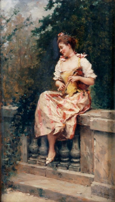 Muchacha con flauta, c.1895 (óleo sobre tabla) de Ricardo de Madrazo y Garreta
