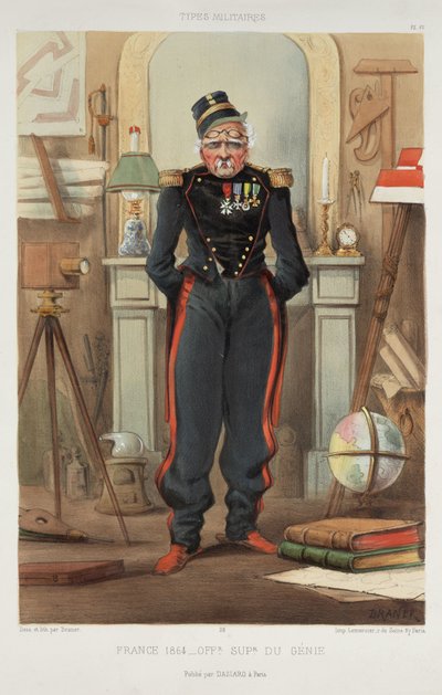 Francia 1864 - Un oficial superior de genio, una de una serie de litografías en color dibujadas y grabadas por Draner llamadas 