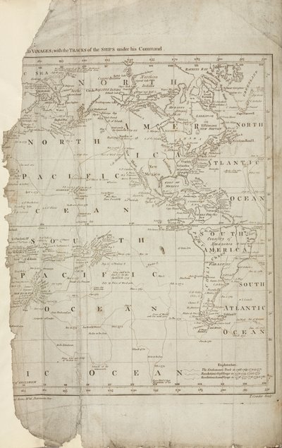 Mapa de los viajes de Cook, c. 1780 de John Pardon