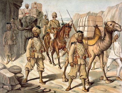 Escolta de la 20ª Infantería Nativa de Bengala (Punjab), Kit de Servicio de Campo, el Ejército Anglo-Indio de la década de 1880 de Richard (after) Simkin