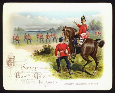 Infantería avanzando para atacar, tarjeta de felicitación de Año Nuevo de Richard (after) Simkin
