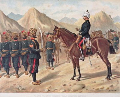 Fuerza Fronteriza de Punjab No.1 Batería de Montaña de Kohat, el Ejército Anglo-Indio de la década de 1880 de Richard (after) Simkin
