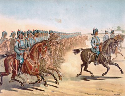 El 3º de Caballería Ligera de Madrás, orden de revisión, Ejército Anglo-Indio de la década de 1880 de Richard (after) Simkin