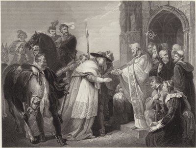 El cardenal Wolsey en la Abadía de Leicester (grabado) de Richard (after) Westall