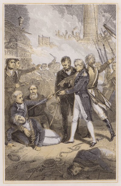 Nelson recibiendo la espada del almirante español (grabado en color) de Richard (after) Westall