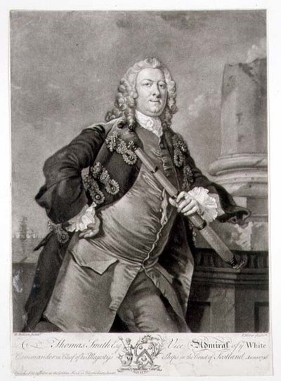 Retrato del Almirante Thomas Smith, Vicealmirante de la Flota Blanca, grabado por John Faber, 1746 de Richard (after) Wilson