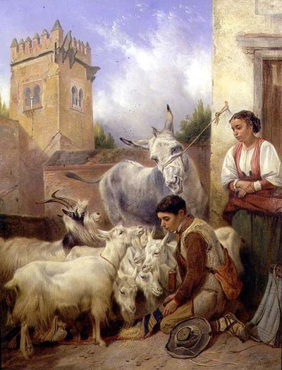 Alimentando cabras en la Alhambra de Richard Ansdell