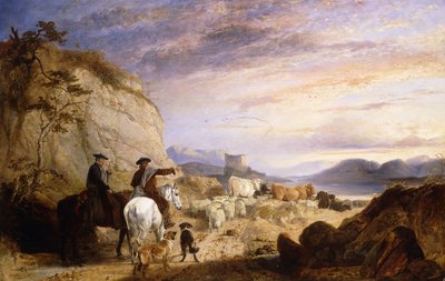 Pastores de las Tierras Altas y Perros Conduciendo sus Ovejas y Ganado en un Paisaje Rocoso y Boscoso, 1846 de Richard Ansdell